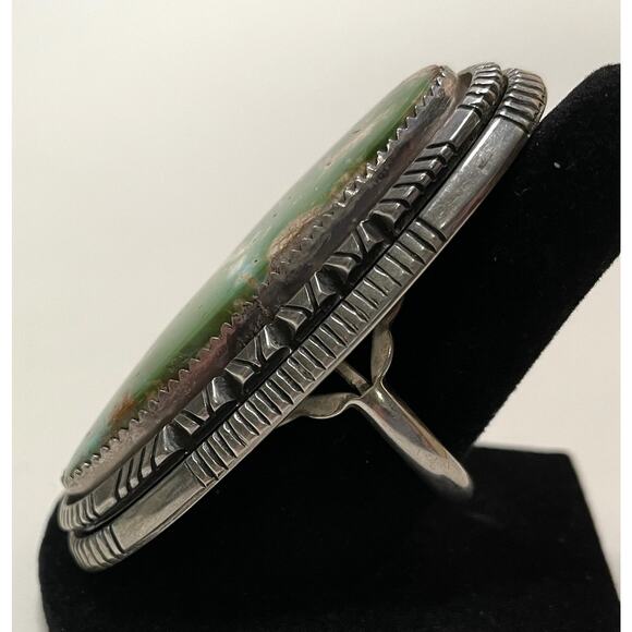 William G Johnson Navajo Lge Royston Turquoise Ring 10 Green Golden Brown Matrix - Picture 2 of 15